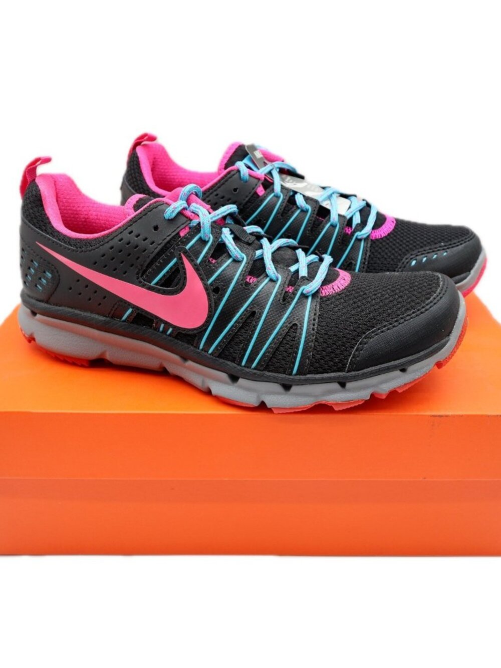 Nike Flex Trail 2 Running Shoes Womens 7 Black Pink‎ Foil Mesh 616681-001